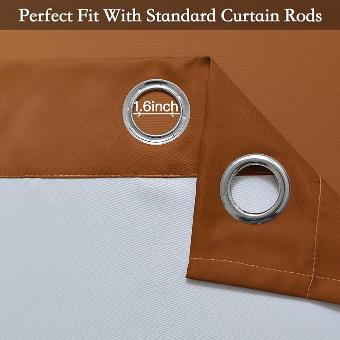 SimpleHome Ombre Room Darkening Curtains for Bedroom, Gradient Burnt Orange to Grey White Light Blocking Thermal Insulated Grommet Window Drapes for Living Room,2 Panels, 52x96 inches Length