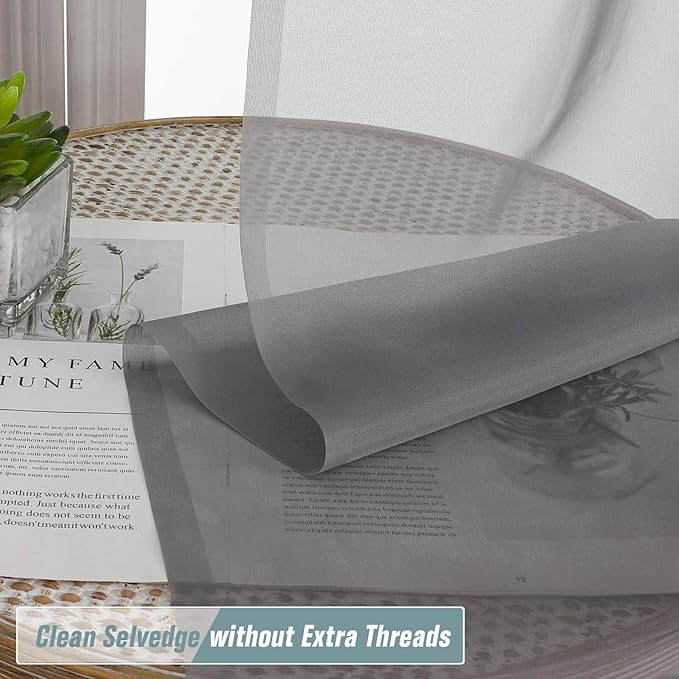 Grey Sheer Curtains 90 Inches Long 2 Panels, Light Filtering Solid Sheer Curtains for Bedroom Living Room, Lightweight Soft Airy Sheer Drapes, Dual Rod Pocket, Charcoal Grey, 2x42Wx90L Inches