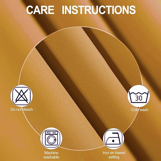 LEMOMO Mustard Yellow Thermal Blackout Curtains/42 x 84 Inch/Set of 2 Panels Room Darkening Curtains for Bedroom