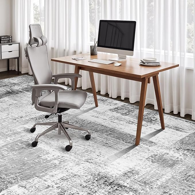 Rugflix 5x7 Large Area Rugs for Living Room, Abstract Washable Rug, Non-Slip, Stain Resistant, Soft Low Pile Carpet, Indoor Grey Rug for Bedroom, Dining Room, Home Office