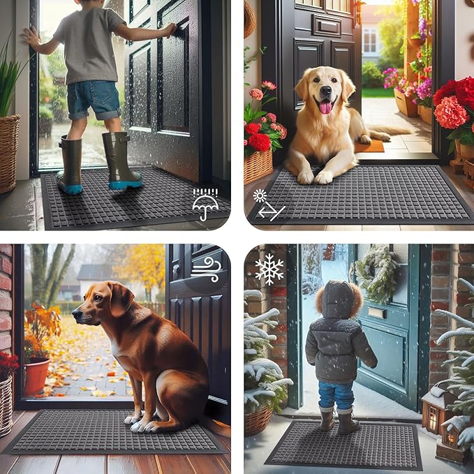 Smiry Front Door Mat Outside Entrance, Heavy Duty Natural Rubber Doormat, Non Slip, Trap Dirt and Moisture, Easy Clean, Low Profile Welcome Floor Mats for Indoor Outdoor Entry, 47x32 Inch, Mix Grey