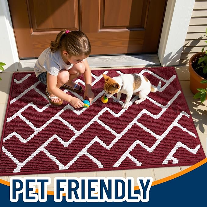 OLANLY Front Door Mat, Non-Slip Rubber Backing, Dirt Resistant and Absorbent, Washable, Easy to Clean Low-Profile Indoor Doormat for Back Door, Entryway, Inside Entrance, 48x32, Burgundy
