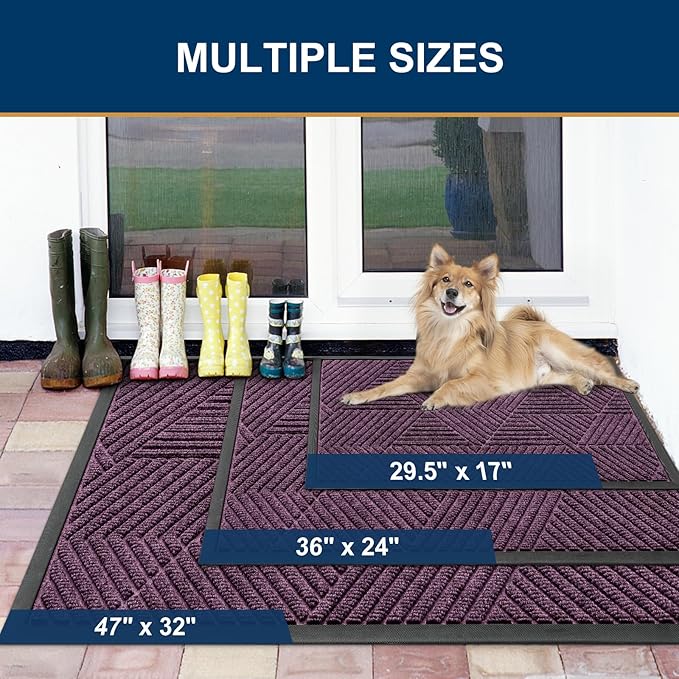 Smiry Front Door Mat Outside Entrance, Heavy Duty Sturdy Natural Rubber Doormat, Trap Dirt and Moisture, Easy Clean Low Profile Welcome Floor Mats for Indoor Outdoor Entry, 35X23 Inch, Purple