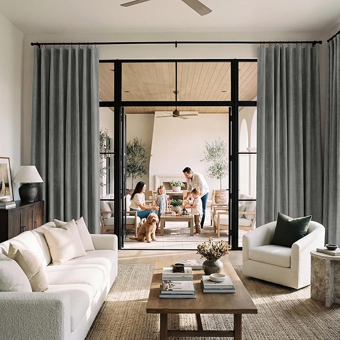 RYB HOME Grey 100% Blackout Linen Curtains 78 inch Long, Thermal Insulated & Privacy Assurd Home Decor Drapes for Bedroom/Office/Nursery, Rod Pocket & Back Tab Window Treatment, W52 X L78, 2 Panels