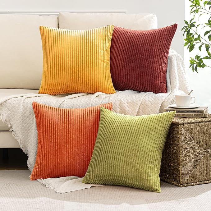 MIULEE Decorative Throw Pillow Covers 20x20 Inch Set of 4, Vibrant Cushion Covers Vintage Retro Home Fall Decor Mix and Match Color Clash Design for Sofa Couch Bed Living Room Yellow Orange Rust