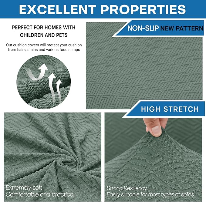 XINEAGE New 2 Pieces Chair Covers with Arms Super Stretch Chair Slipcover for Living Room Pet Dog Universal Slip Cover Anti Slip Armchair Furniture Protector (Pea Green), 31"-46"(1 Cushion)