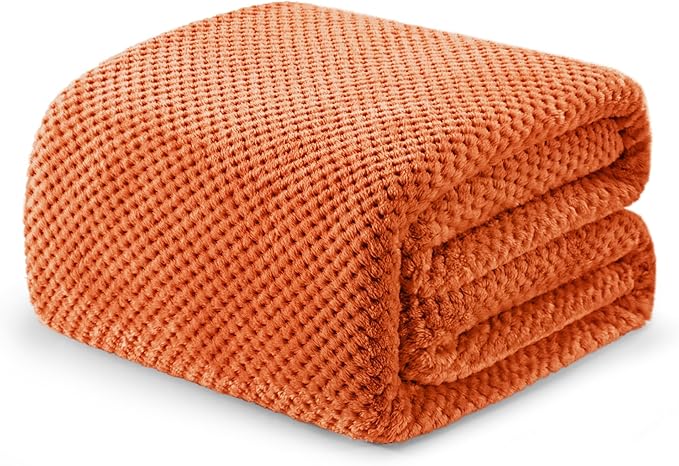Exclusivo Mezcla Fleece Bed Blanket King Size, Super Soft and Warm Blankets for Couch, Sofa and Bed Waffle Textured, Cozy, Fuzzy and Lightweight (Burnt Orange, 90x104 Inches)