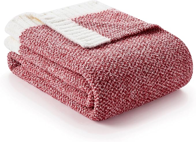 Snuggle Sac Red Throw Blanket for Couch, Super Soft Warm Christmas Red Blankets Cozy Knit Fuzzy Plush Lightweight Throws for Sofa, Bed, Camping, Heather Red, 50x60 inches