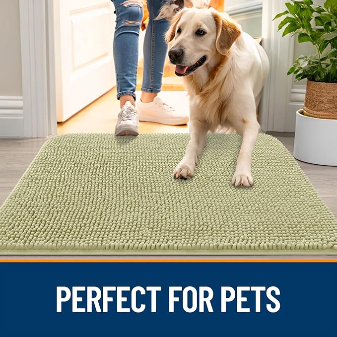 OLANLY Dog Door Mat for Muddy Paws 70x32, Absorbs Moisture and Dirt, Absorbent Non-Slip Washable Doormat, Quick Dry Chenille Mud Mat for Dogs, Entry Indoor Entryway Carpet for Inside Floor, Vanilla