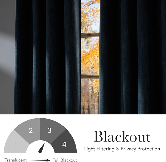 NICETOWN Stone Blue Faux Linen Room Darkening Rod Pocket Curtains 63 inch Length, W42 x L63, Light Blocking Thermal Insulated Noise Reducing Drapes for Bedroom Living Room Farmhouse Decor, 2 Panels