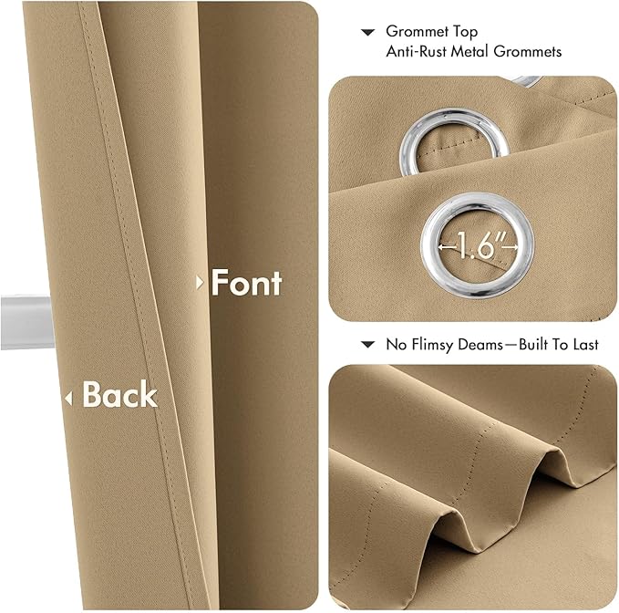 MIULEE Taupe Brown Blackout Curtains for Bedroom Living Room 45 Inches Long 2 Panels, Thermal Insulated Room Darkening Drapes Solid Grommet Noise Reduction Light Blocking Window Treatments 40x45 Inch