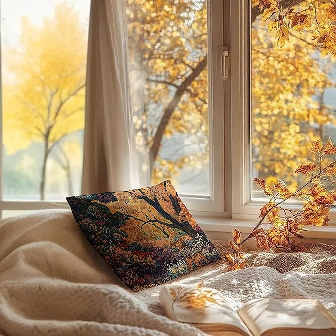 Rustic William Morris Inspired Autumn Forest Decor Throw Pillow Covers 18x18,Fall Home Room Decor, Vintage Botanical Nature Decorative Throw Pillow Covers for Home Bedroom Living Room