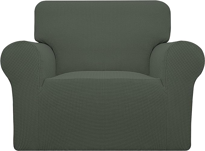 Easy-Going Stretch Oversized Chair Sofa Slipcover 1-Piece Couch Sofa Cover Furniture Protector Soft with Elastic Bottom for Kids Spandex Jacquard Fabric Small Checks Olive Green
