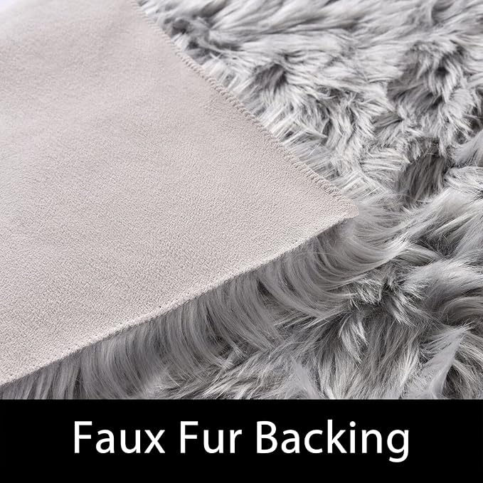 Latepis Grey Fluffy Rugs for Bedroom Rug Runner 2x5 Faux Sheepskin Fur Furry Rug for Living Room Home Décor Sofa Cushion, Runner