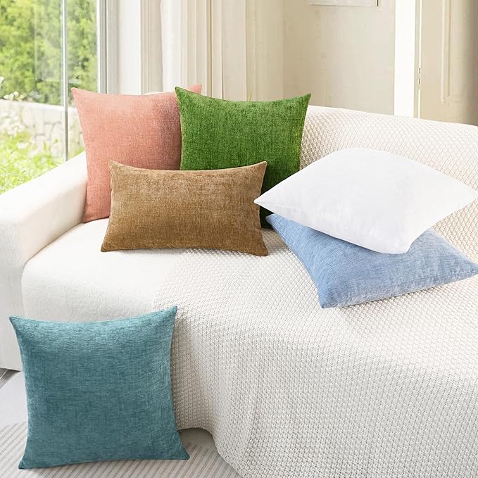 CaliTime Throw Pillow Covers Decorative 20 X 20 Inches Pack of 2 Cozy Chenille Cushion Cases for Couch Sofa Bed Living Room Home Baby Blue
