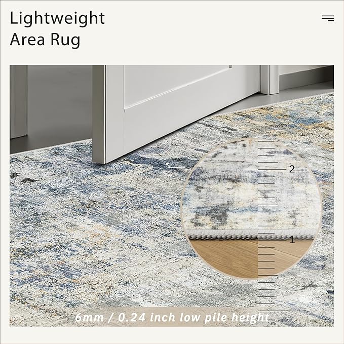 Abstract Rug 5x7 Machine Washable Area Indoor Blue Yellow Low Pile Non-Slip Foldable Thin Accent Rugs for Bedroom Living Room Dining Room