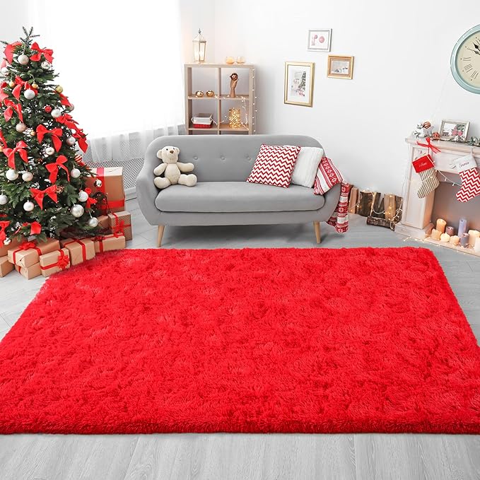 Chicrug Soft Area Rugs for Bedroom Living Room Plush Fluffy Rug 6x9 Feet, Shag Furry Area Rug Carpet Non Shedding for Nursery Children Kids Girls Room Home Decorative, Red