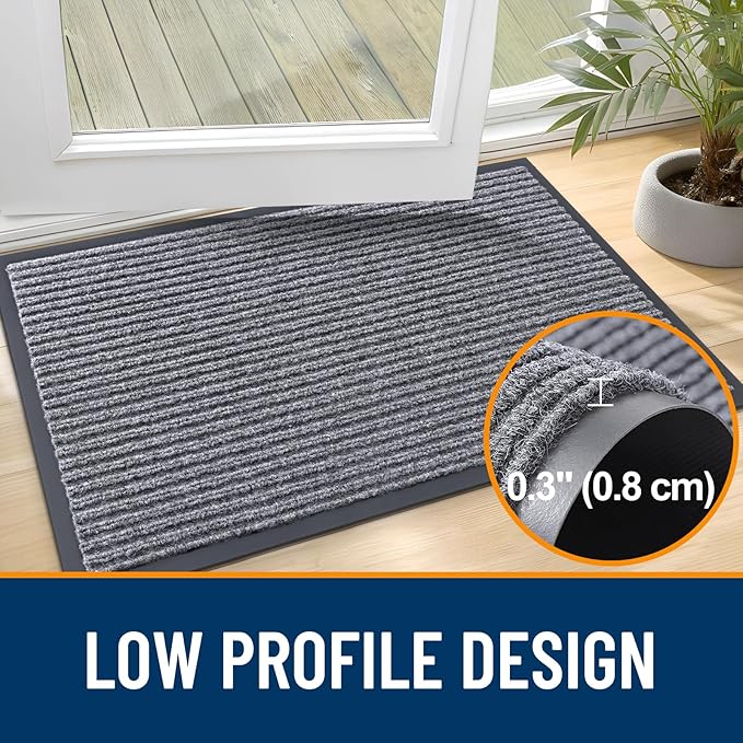 OLANLY Front Door Mat Indoor Outdoor Entrance, 2-Pack 47 x 32 Inch, Waterproof Heavy Duty Doormat, Fade Resistant, Low Profile, Easy Clean Patio Porch Welcome Floor Mats for Entry, Light Gray