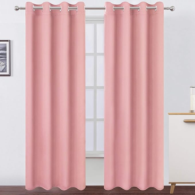LEMOMO Pink Thermal Blackout Curtains/52 x 95 Inch/Set of 2 Panels Room Darkening Curtains for Bedroom