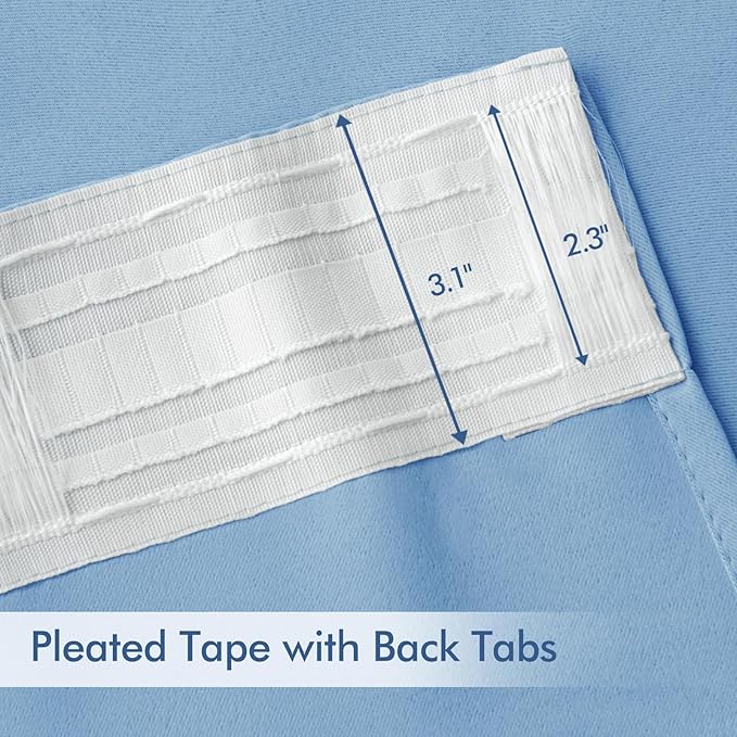 MIULEE Sky Blue Back Tab Blackout Curtains 108 Inch Long 2 Panels Set for Bedroom, Rod Pocket/Pinch Pleat Extra Long Thermal Insulated Living Room Darkening Pleated Light Blocking Drapes