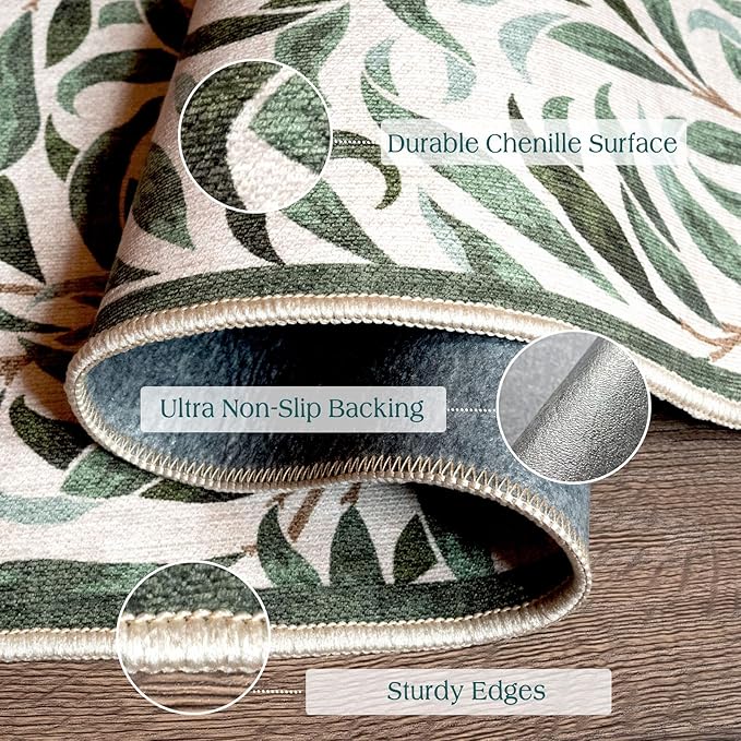 Front Door Mat Outside Entrance - 2x3 Boho Non-Slip Washable Spring Doormat Indoor Outdoor Entrance Sage Olive Green Leaf Rug Small Throw Rugs for Entryway Bedroom Kitchen Front Porch Decor