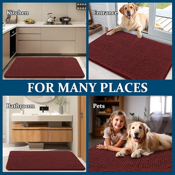 OLANLY Dog Door Mat for Muddy Paws 70x32, Absorbs Moisture and Dirt, Absorbent Non-Slip Washable Doormat, Quick Dry Chenille Mud Mat, Entry Indoor Entryway Carpet for Inside Floor, Caramel Russet