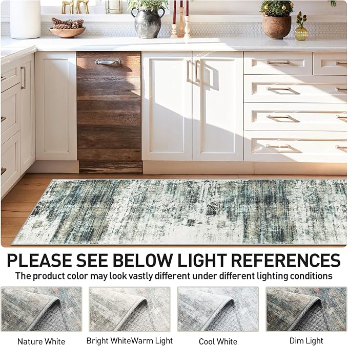 2'6''x8' Runner Rugs Washable Rug: Modern Abstract Hallway Runner Rug Indoor Soft Low Pile Thin Carpet Anti-Skid Non-Shedding Carpets for Kitchen, Entryway, Laundry, Bedroom - Green Multi