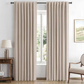 MIULEE 100% Blackout Linen Curtains for Bedroom, Beige Solid Luxury Decor Thermal Insulation Room Darkening Drapes for Living Room Nursery Back Tab Rod Pocket 42 x 90 Inches, 2 Panels