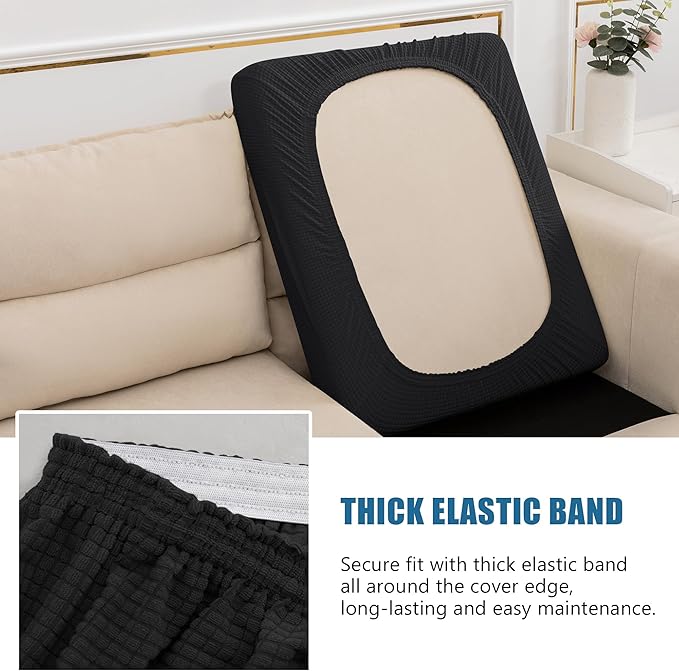 SICHOWEL Water-Repellent Sofa Cushion Covers Jacquard High Stretch Fabric Chair Cushion Furniture Protector for Living Room, Washable Sofa Seat Slipcover, 1 Seater (Small, Black) (1)