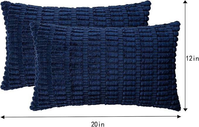 Pack of 2 Corduroy Decorative Throw Pillow Covers 12x20 InchSoft Boho Striped Pillow Covers Modern Farmhouse Home Decor for Sofa Living Room Couch Bed(Blue)