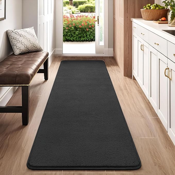 AROGAN 2x8 Feet Shag Runner Rug for Hallways, Washable Rugs with Memory Foam for Bedroom, Entryway Indoor Fluffy Throw Rug for Bedside Living Room Kids Girls Nursery Dorm Room Decor, Dark Grey