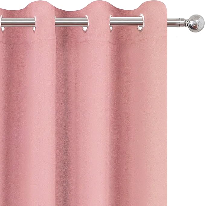 LEMOMO Blackout Curtains 52 x 63 inch/Pink Curtains Set of 2 Panels/Thermal Insulated Room Darkening Bedroom Curtains