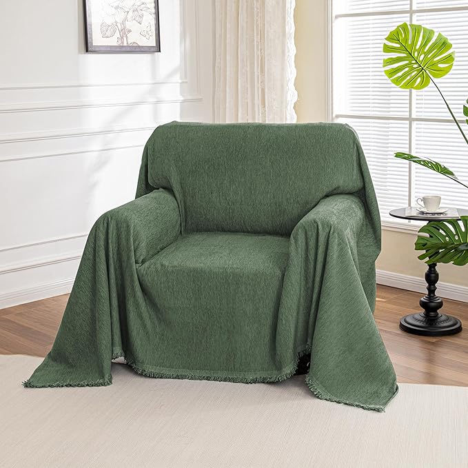 MYSKY HOME Chair Couch Cover Sectional Couch Covers for Pet Sofa Covers Non Slip Soft Couch Sofa Cover, Washable Furniture Protector Sofa Slipcover Sofa Throw Living Room, 71"x91", Moss Green