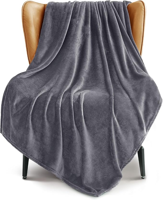 Exclusivo Mezcla Fleece Dark Grey Throw Blanket for Couch, Sofa, Super Soft and Warm Blankets, All Season, Cozy, Plush, Lightweight, 50x60 Inches