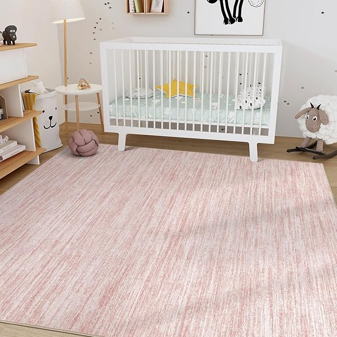 Nakagishi 5X7 Area Rugs Living Room: Washable Large Vintage Rug Neutral Non-Slip Soft Stain Resistant Indoor Carpet for Bedroom Nursery Dining Room Office Playroom - Pink-01