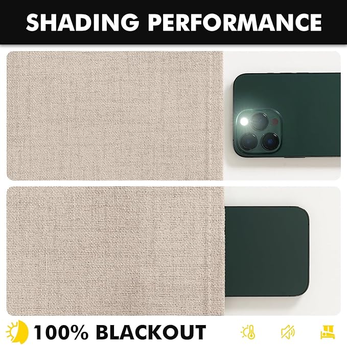 MIULEE 100% Blackout Linen Curtains for Bedroom, Natural Solid Luxury Decor Thermal Insulation Room Darkening Drapes for Living Room Nursery Back Tab Rod Pocket 42 x 96 Inches, 2 Panels
