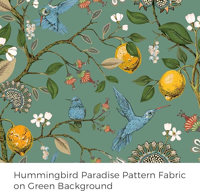 Topfinel 48 Inches Long Short Sage Green Blackout Curtains for Cafe Kitchen, Grommet Room Darkening Luxury Floral Lemon Hummingbird Patterned Waverly Colorful Drapes for Living Room Bedroom