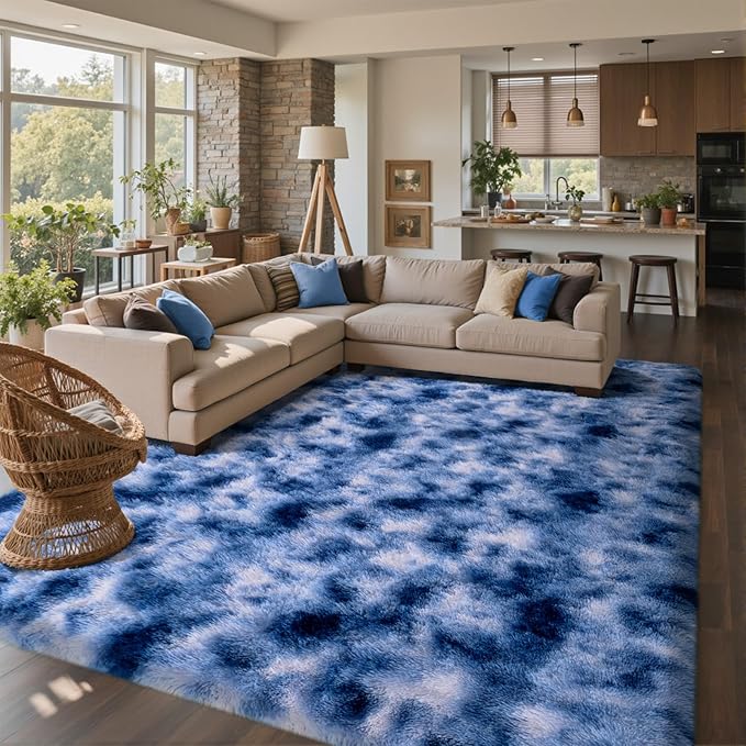 6x9 Ft Large Shag Rugs for Living Room Decor, Ultra Soft Fluffy Furry Area Rugs for Bedroom Indoor Floor, Aesthetic Carpet for Kids Home (Blue)