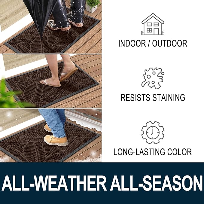 Colorxy Waterproof Doormat, Sturdy Natural Rubber Front Door Mats, Non Slip Low Profile Indoor Outdoor Entrance Mat, Stain Resistant Easy Clean Floor Mat for Patio or Entryway, 48''x32'', Dark Brown