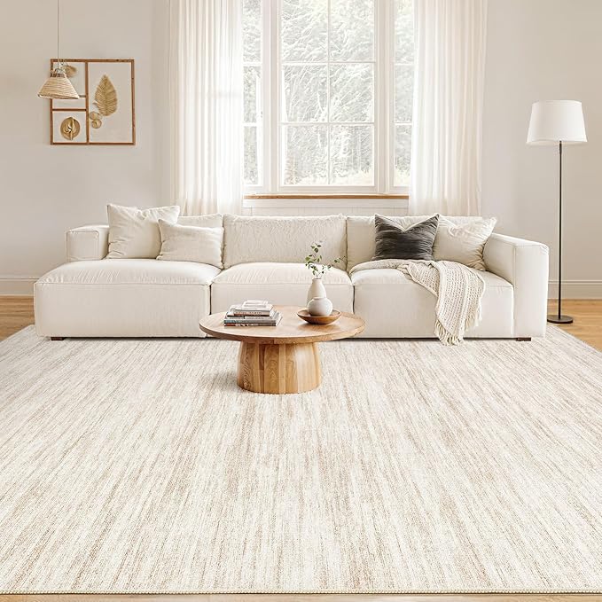 Nakagishi 6X9 Area Rugs Living Room: Washable Large Vintage Rug Neutral Non-Slip Soft Stain Resistant Indoor Carpet for Bedroom Nursery Dining Room Office Playroom - Beige-01