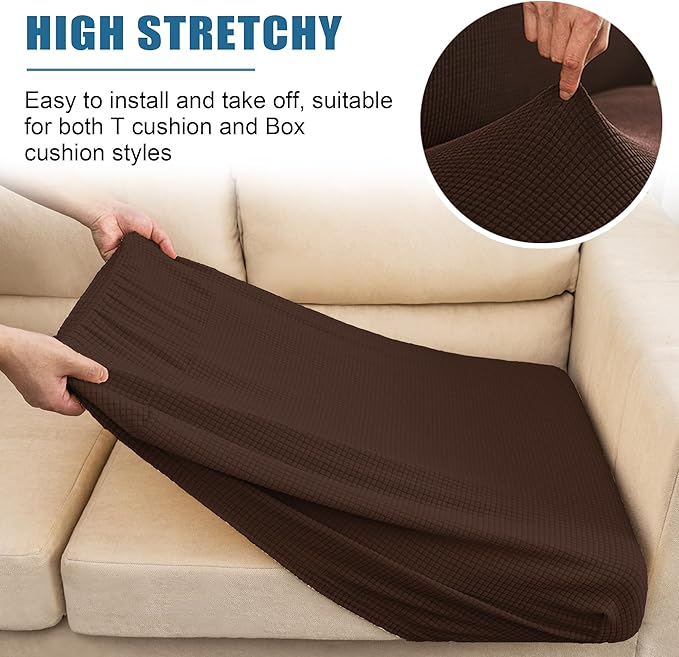Water-Repellent Sofa Cushion Slipcovers Stretch Camper Dinette Cushion Covers Furniture Protector for Sofa Seat with Elastic Bottom (Loveseat Cushion, Chocolate)