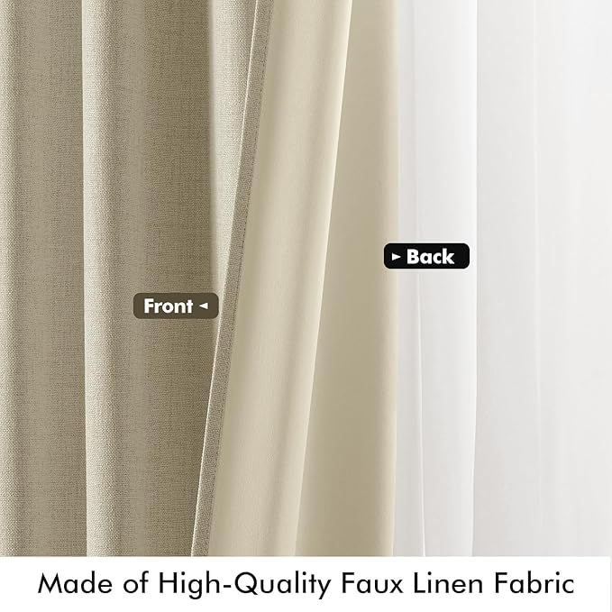MIULEE 100% Blackout Linen Curtains for Bedroom, Cobblestone Solid Luxury Decor Thermal Insulation Room Darkening Drapes for Living Room Nursery Back Tab Rod Pocket 42 x 63 Inches, 2 Panels