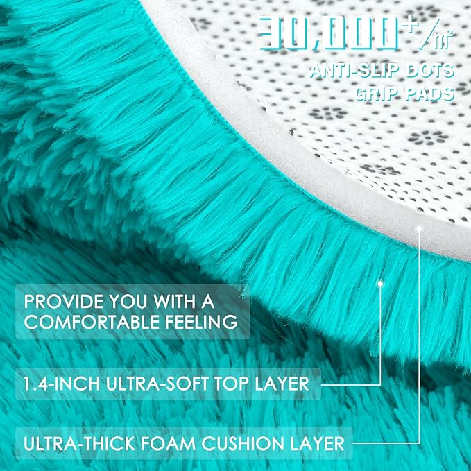OLANLY Teal Blue Round Rugs for Bedroom - Machine Washable, 5 ft Circle Area Rugs for Living Room, Soft and Fluffy Shaggy Carpet for Teen Girls and Boys, Nursery Rooms, Dorms, Home Decor Aesthetic