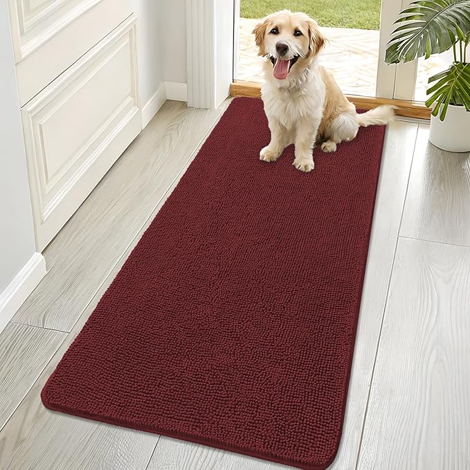 OLANLY Dog Door Mat for Muddy Paws 70x32, Absorbs Moisture and Dirt, Absorbent Non-Slip Washable Doormat, Quick Dry Chenille Mud Mat, Entry Indoor Entryway Carpet for Inside Floor, Caramel Russet