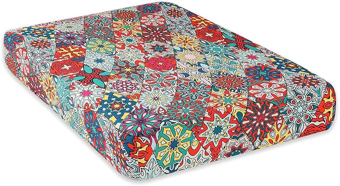 hyha Printed Couch Cushion Covers, Floral Sofa Covers Washable for 2 Cushion Couch, Stretch Pattern Outdoor Cushion Covers for Patio Furniture with Elastic Bottom(Medium, Diamond Mandala)