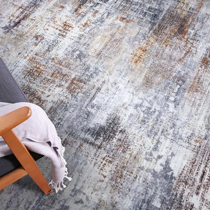 IOHOUZE Abstract Runner Rug 3x20 Ft Extra Long Washable Runners for Hallways, Non Slip Kitchen Runner Printed Faux Wool Entryway Runner Indoor, Modern Abstract Floor Carpet for Hall Stair, Orange Grey