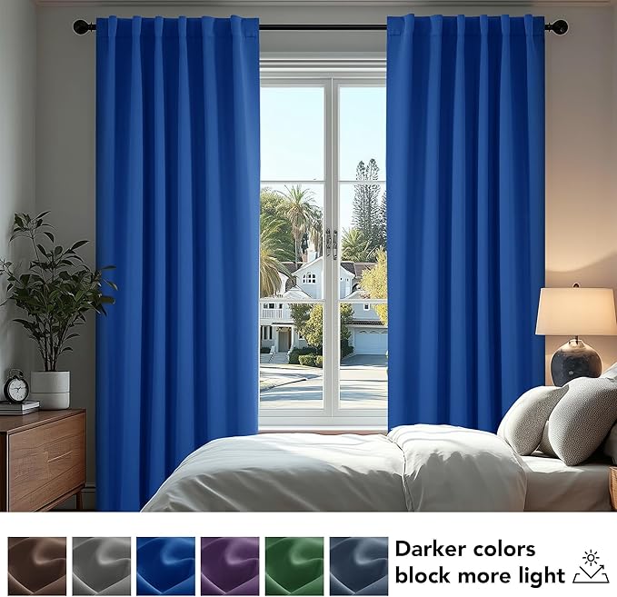 Deconovo Blackout Curtains, Thermal Insulated, W52 x L72 2 Panels, Back Tab, Machine Washable, Room-Darkening Drapes for Bedroom/Living Room Royal Blue