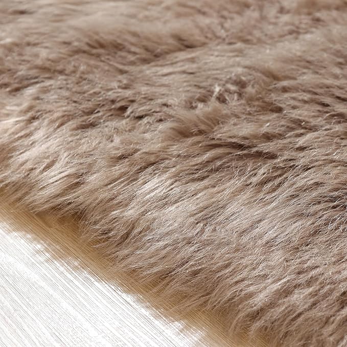 ORINOVA Beige Shag Faux Sheepskin Washable 4X6 Fur Rug for Living Room Bedroom Fluffy Furry Area Rug Rectangle Nursery Decor Rug