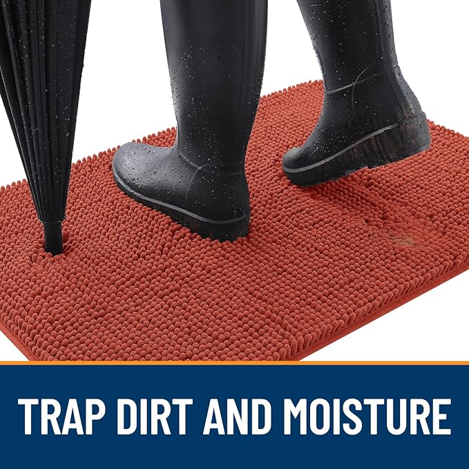 OLANLY Dog Door Mat for Muddy Paws 54x32, Absorbs Moisture and Dirt, Absorbent Non-Slip Washable Doormat, Quick Dry Chenille Mud Mat for Dogs, Entry Indoor Entryway Carpet for Inside Floor, Maple Red