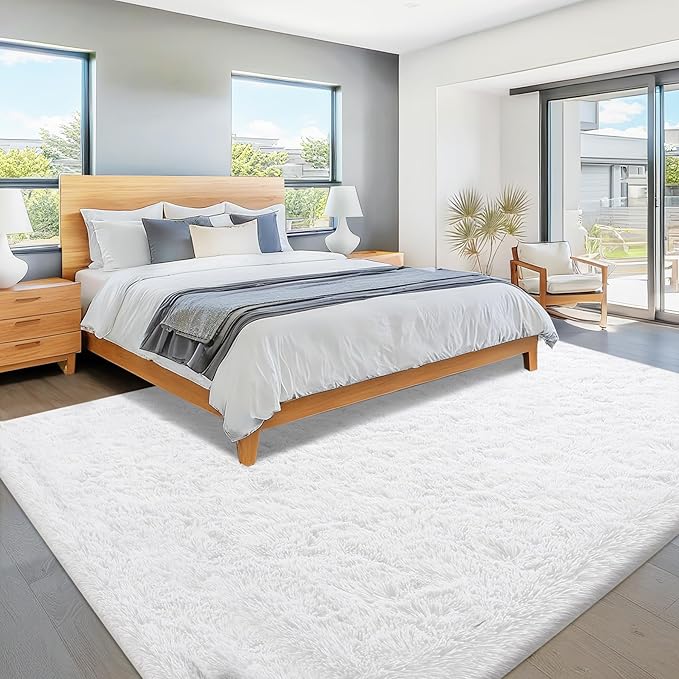 8x10 Area Rugs for Living Room: Fluffy Shag Soft Washable Rug Large Fuzzy Plush Indoor Carpet for Bedroom Nursery Playroom Kids Girls Boys Room (White, 8'x10')